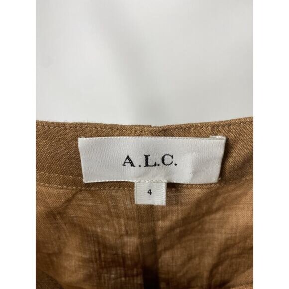 A.L.C. ALC Gilmour Jumpsuit Romper Cafe Brown Linen Tie Waist Utility Women's 4 - Picture 4 of 7